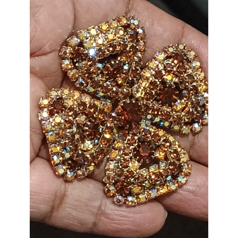 Flower Layered Stunning Amber Chocolate Brown Tone Rhinestone Vintage Brooch